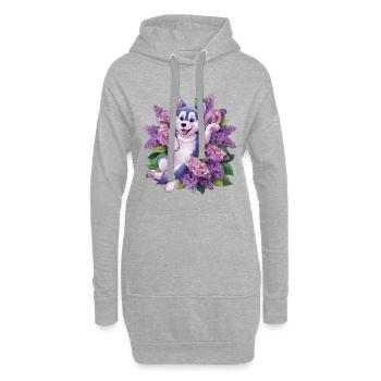 Niedlicher Husky mit Flieder für Hundeliebhaber - Hoodie-Kleid - Grau meliert - Vorne