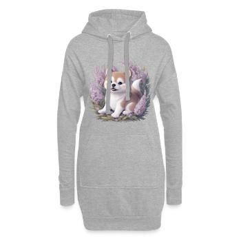 Akita Inu mit Flieder im Cartoonstil - Hoodie-Kleid - Grau meliert - Vorne
