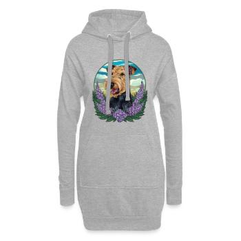 Süßer Airedale Terrier mit Flieder - Hoodie-Kleid - Grau meliert - Vorne
