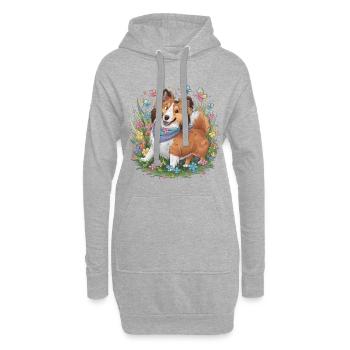 Chien de berger Shetland - Sheltie avec des papillons - Sweat-shirt à capuche long Femme - gris chiné - Devant
