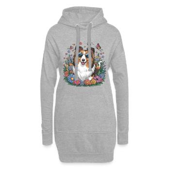Chien de berger Shetland - Sheltie avec des papillons - Sweat-shirt à capuche long Femme - gris chiné - Devant