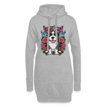 Dessin animé mignon Staffordshire bull terrier avec des roses - Sweat-shirt à capuche long Femme - gris chiné - Devant