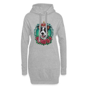 Staffordshire Bull Terrier mit Krone und Rosen - Hoodie-Kleid - Grau meliert - Vorne