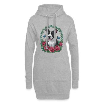 Dessin animé mignon Staffordshire bull terrier avec des roses - Sweat-shirt à capuche long Femme - gris chiné - Devant
