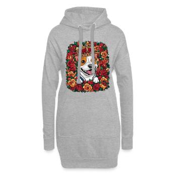 Staffordshire Bull Terrier mit Krone und Rosen - Hoodie-Kleid - Grau meliert - Vorne
