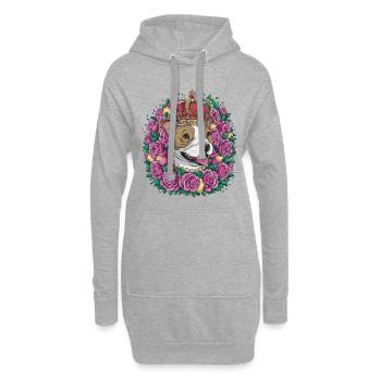 Staffordshire Bull Terrier mit Krone und Rosen - Hoodie-Kleid - Grau meliert - Vorne