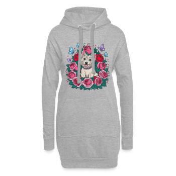 West Highland White Terrier mit Rosen - Hoodie-Kleid - Grau meliert - Vorne