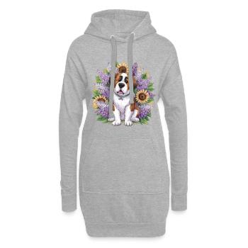 Bernhardiner mit Sonnenblumen - Hoodie-Kleid - Grau meliert - Vorne