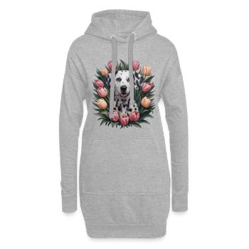 Süßer Dalmatiner mit Tulpen - Hoodie-Kleid - Grau meliert - Vorne