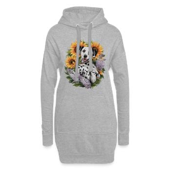 Süßer Dalmatiner mit Sonnenblumen und Flieder - Hoodie-Kleid - Grau meliert - Vorne