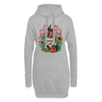 Doberman Pinscher aux tournesols et tulipes - Sweat-shirt à capuche long Femme - gris chiné - Devant