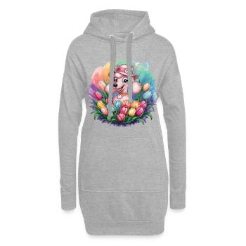 Dessin animé caniche chien avec des orchidées - Sweat-shirt à capuche long Femme - gris chiné - Devant