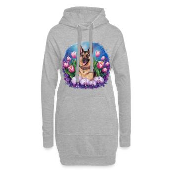 Cartoon Deutscher Schäferhund mit Orchideen - Hoodie-Kleid - Grau meliert - Vorne