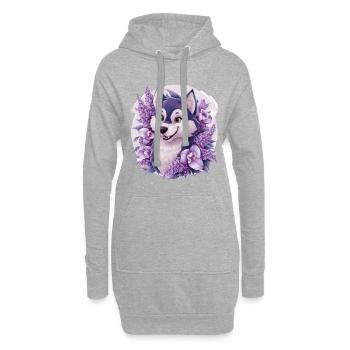 Dessin animé Husky avec des tulipes, lilas pour les fans de husky - Sweat-shirt à capuche long Femme - gris chiné - Devant