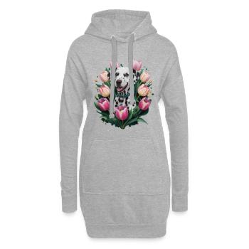 Süßer Dalmatiner mit Tulpen - Hoodie-Kleid - Grau meliert - Vorne