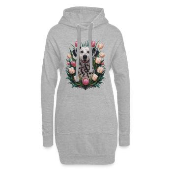 Süßer Dalmatiner mit Tulpen - Hoodie-Kleid - Grau meliert - Vorne