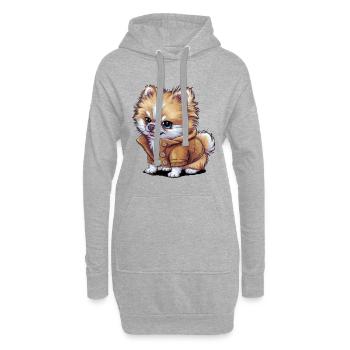 Pomeranian Spitz im Cartoon Look für Hundebesitzer - Hoodie-Kleid - Grau meliert - Vorne
