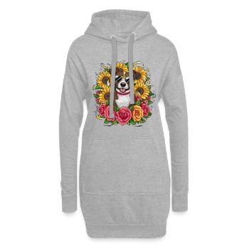 Süßer American Staffordshire Terrier mit Rosen - Hoodie-Kleid - Grau meliert - Vorne