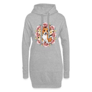 Basenji Hund mit Rosen und Lillien - Hoodie-Kleid - Grau meliert - Vorne