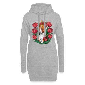 Dessin animé Basenji chien avec couronne et tulipes - Sweat-shirt à capuche long Femme - gris chiné - Devant