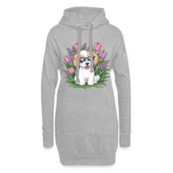NBichon Frisé mit Tulpen und Flieder - Hoodie-Kleid - Grau meliert - Vorne