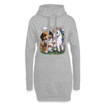 Dessin animé Le bichon havanais joue avec la licorne conte de fées - Sweat-shirt à capuche long Femme - gris chiné - Devant