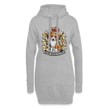 Nederlandse Kooikerhondje mit Krönchen und Lillien - Hoodie-Kleid - Grau meliert - Vorne