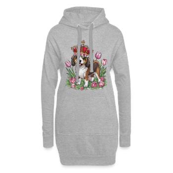 Chien lion mignon avec des fleurs et une couronne - Sweat-shirt à capuche long Femme - gris chiné - Devant