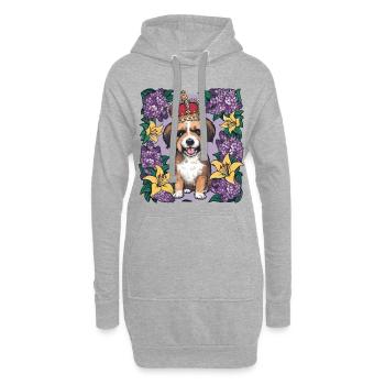 Süßer Löwchen Hund mit Blumen und Krone - Hoodie-Kleid - Grau meliert - Vorne