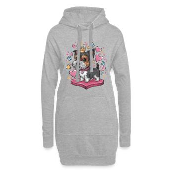 Norfolk Terrier avec cœurs, couronne, papillons - Sweat-shirt à capuche long Femme - gris chiné - Devant