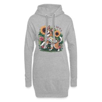 Chien d’élan norvégien avec roses, papillons - Sweat-shirt à capuche long Femme - gris chiné - Devant