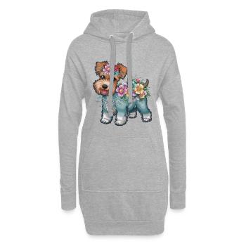 Terrier de dessin animé mignon avec des fleurs colorées - Sweat-shirt à capuche long Femme - gris chiné - Devant