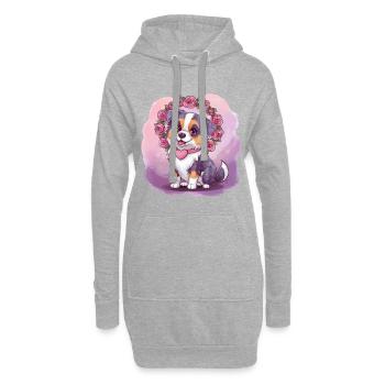 Cartoon Australischer Schäferhund mit Rosen - Hoodie-Kleid - Grau meliert - Vorne