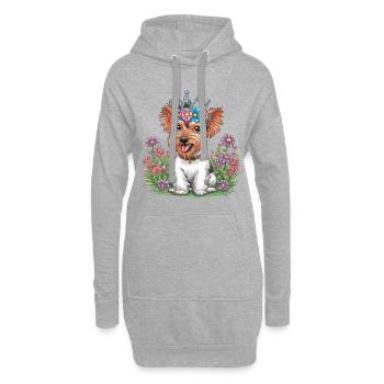Süßer Cartoon Terrier mit farbenfrohen Blumen - Hoodie-Kleid - Grau meliert - Vorne