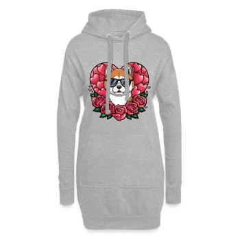 Berger australien avec des roses et des cœurs - Sweat-shirt à capuche long Femme - gris chiné - Devant