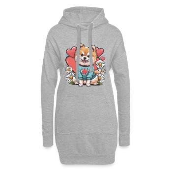 Pomeranian Zwergspitz mit Herzchen - Hoodie-Kleid - Grau meliert - Vorne