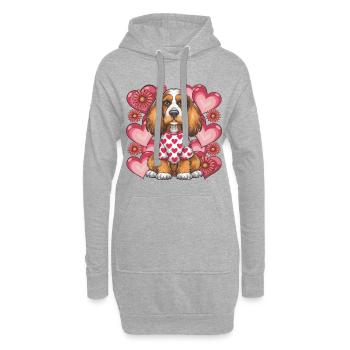 Cute Cocker Spaniel, Hearts and Flowers - Hoodie Dress - heather grey - Front
