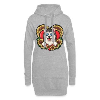 Malamute d’Alaska aux tournesols et aux cœurs - Sweat-shirt à capuche long Femme - gris chiné - Devant