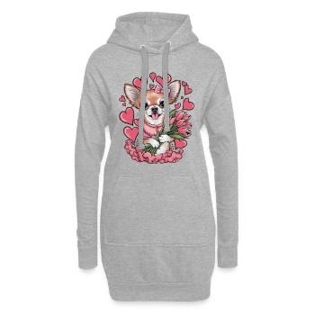 Motif animalier mignon avec chihuahua, tulipes et cœurs - Sweat-shirt à capuche long Femme - gris chiné - Devant