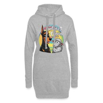 Cooler Doberman mit Schaf - Hoodie-Kleid - Grau meliert - Vorne