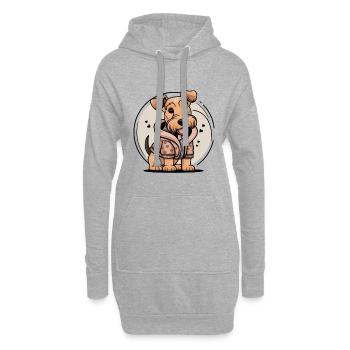 Airedale Terrier im Cartoon Look - Hoodie-Kleid - Grau meliert - Vorne