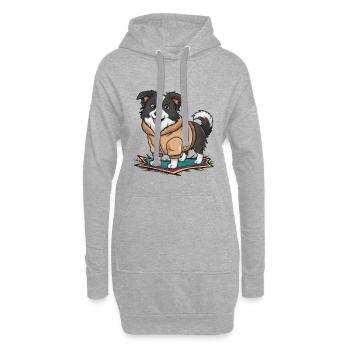 Border Collie mignon au look de dessin animé - Sweat-shirt à capuche long Femme - gris chiné - Devant