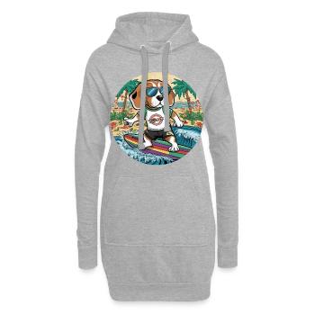 Cooler Beagle liebt Surfen - Hoodie-Kleid - Grau meliert - Vorne