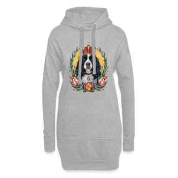 Cocker Spaniel mit Krone und Tulpen - Hoodie-Kleid - Grau meliert - Vorne