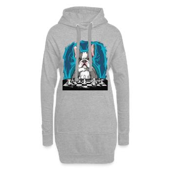 Französische Bulldogge spielt Schach - Hoodie-Kleid - Grau meliert - Vorne