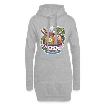 Kawaii Katze mit Ramen Schüssel - Hoodie-Kleid - Grau meliert - Vorne