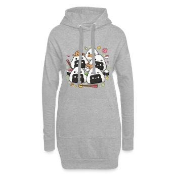 Niedliche Kawaii Onigiri Reisbällchen - Hoodie-Kleid - Grau meliert - Vorne