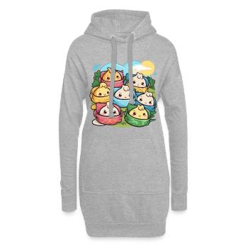 Kawaii Familie mit gefüllten Teigtaschen - Hoodie-Kleid - Grau meliert - Vorne