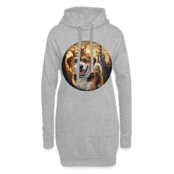 Süßer Briard Hund mit Schloss und Krone - Hoodie-Kleid - Grau meliert - Vorne
