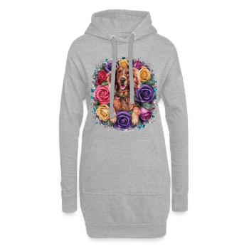 Bande dessinée Setter irlandais avec des roses - Sweat-shirt à capuche long Femme - gris chiné - Devant
